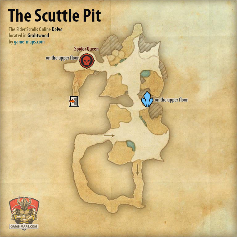 ESO The Scuttle Pit Delve Map with Skyshard and Boss location in Grahtwood