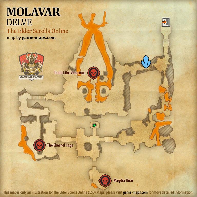 ESO Molavar Delve Map with Skyshard and Boss location in Craglorn