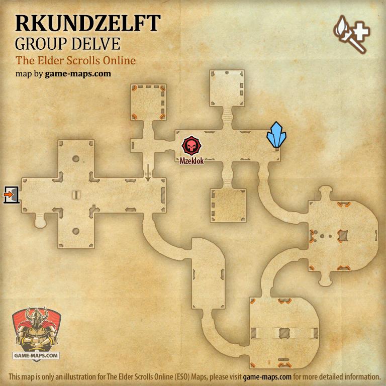 ESO Rkundzelft Delve Map with Skyshard and Boss location in Craglorn (Group)