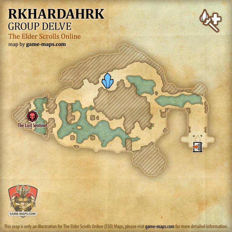 ESO Rkhardahrk Delve Map with Skyshard and Boss location in Craglorn (Group)