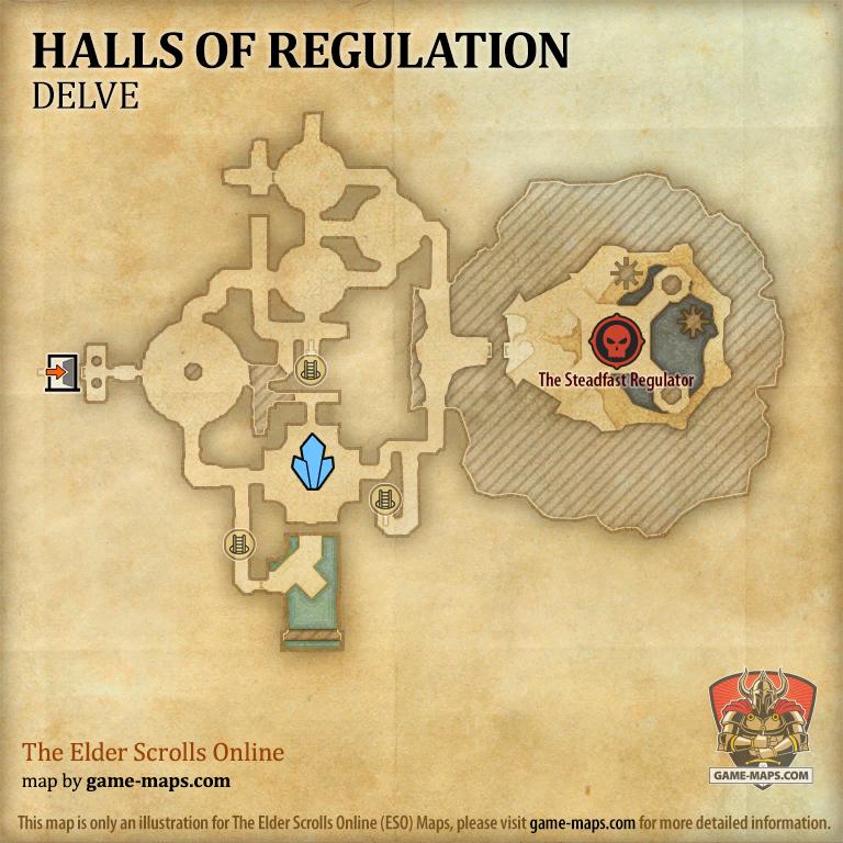 ESO Halls Of Regulation Delve Map With Skyshard And Boss Location In