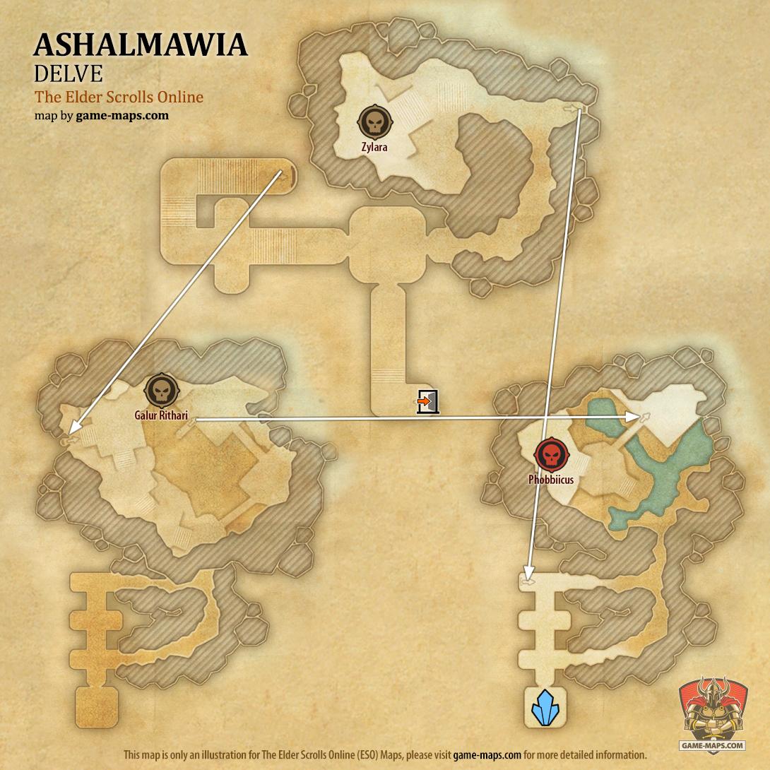 ESO Ashalmawia Delve Map with Skyshard and Boss location in Vvardenfell