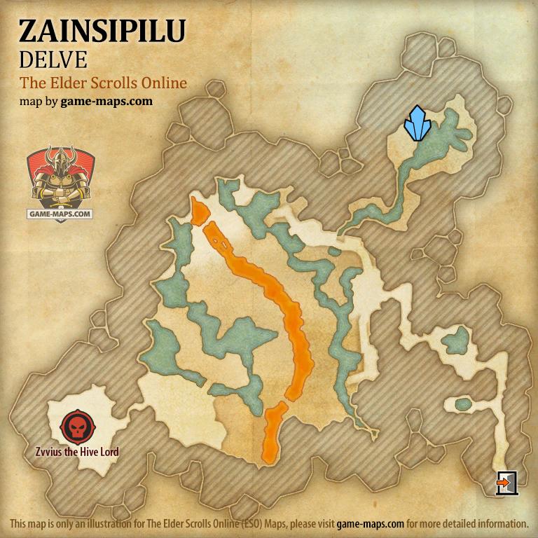 ESO Zainsipilu Delve Map with Skyshard and Boss location in Vvardenfell