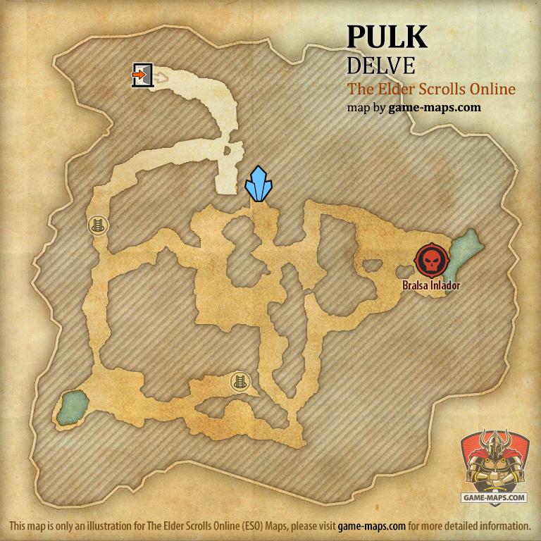 ESO Pulk Delve Map with Skyshard and Boss location in Vvardenfell