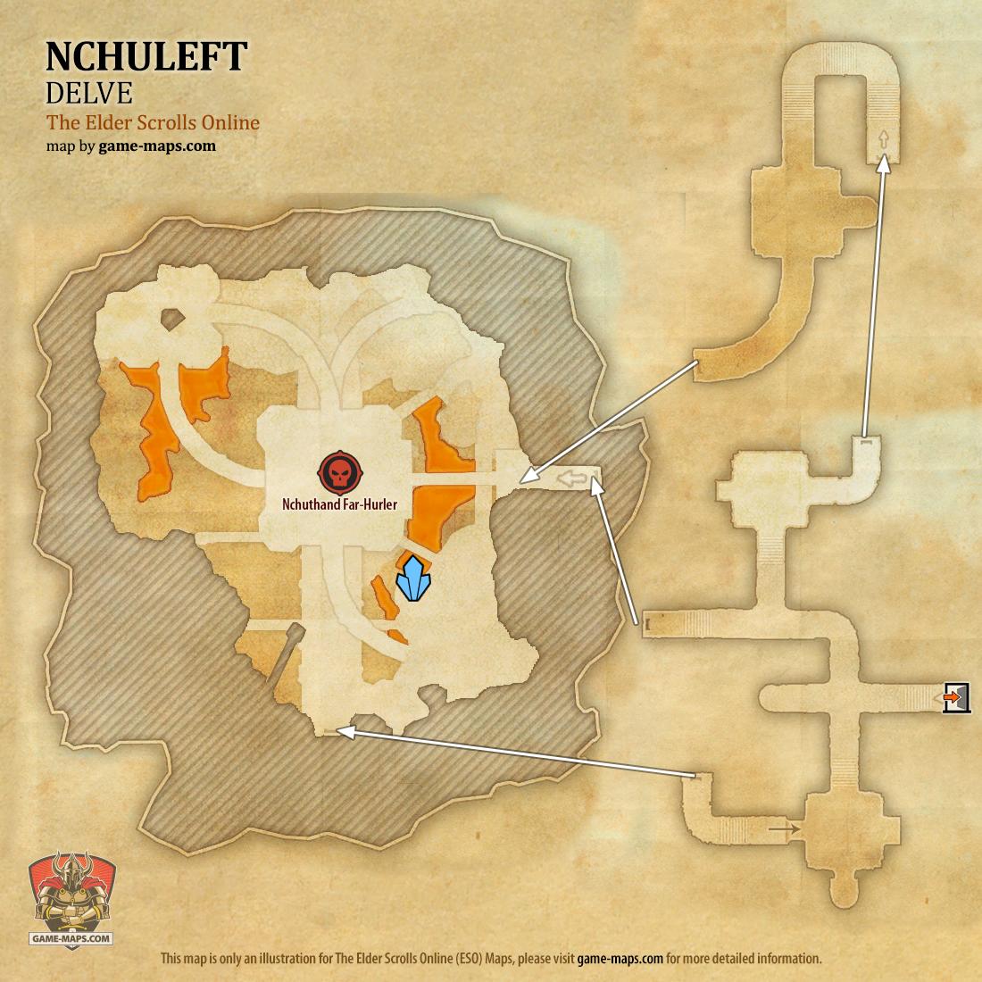 ESO Nchuleft Delve Map with Skyshard and Boss location in Vvardenfell