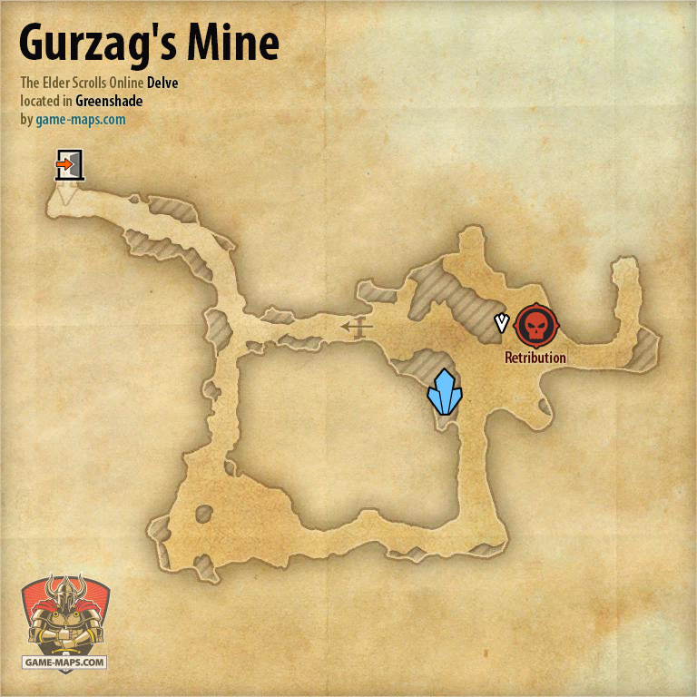 ESO Gurzag's Mine Delve Map with Skyshard and Boss location in Greenshade