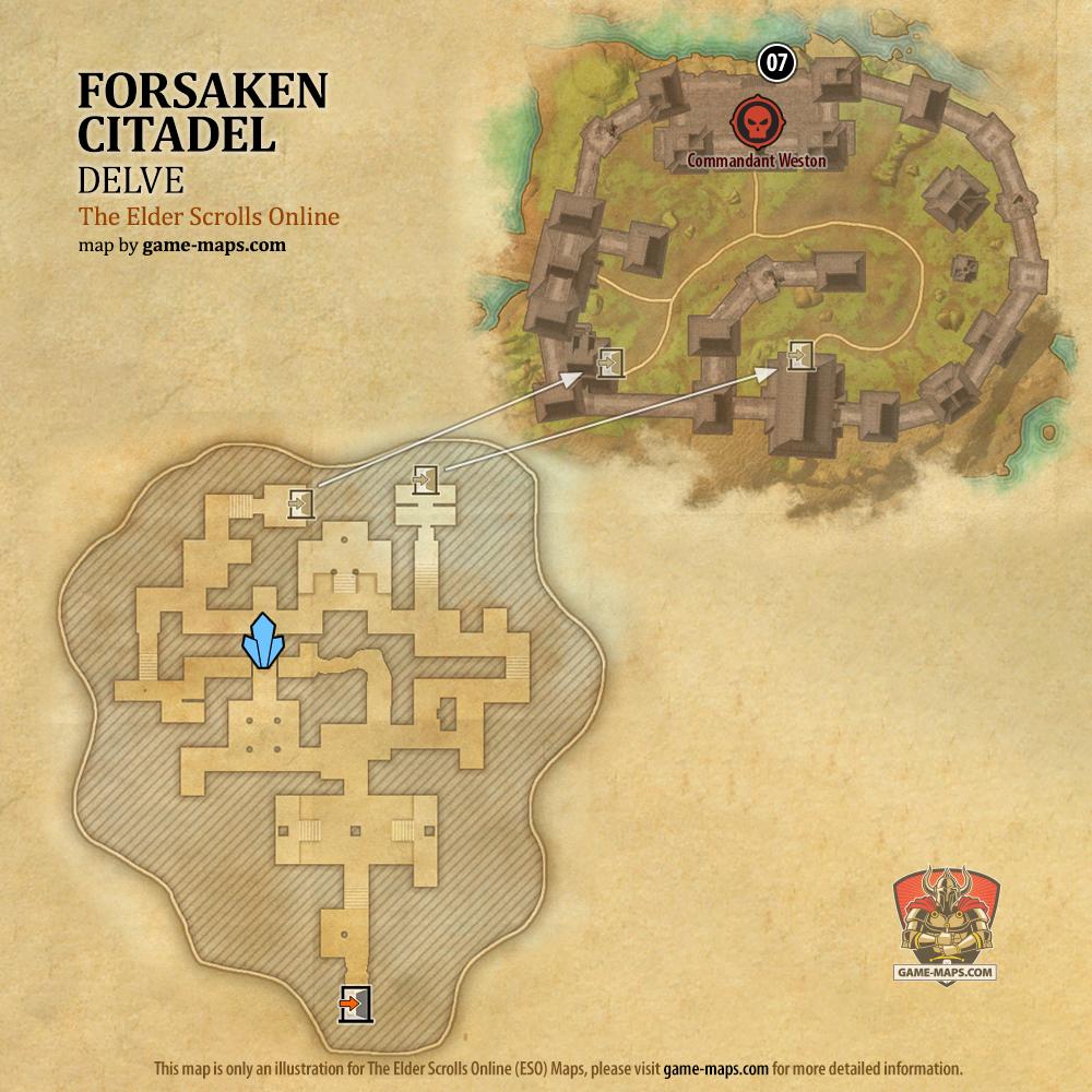ESO Forsaken Citadel Delve Map With Skyshard And Boss Location In