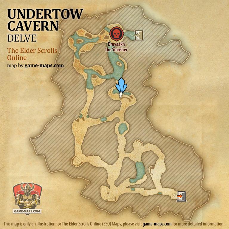 ESO Undertow Cavern Delve Map with Skyshard and Boss location in Blackwood