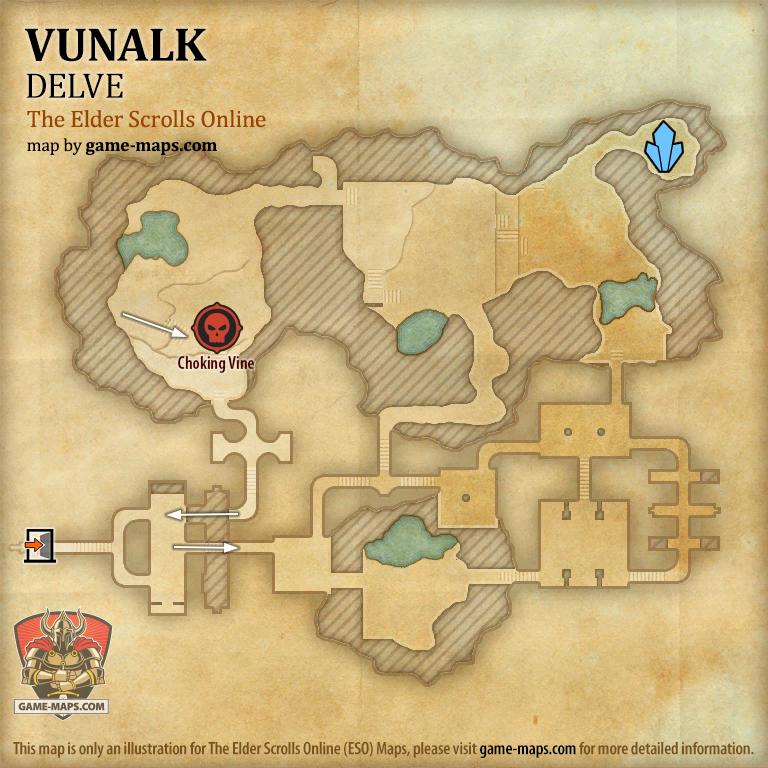 ESO Vunalk Delve Map with Skyshard and Boss location in Blackwood