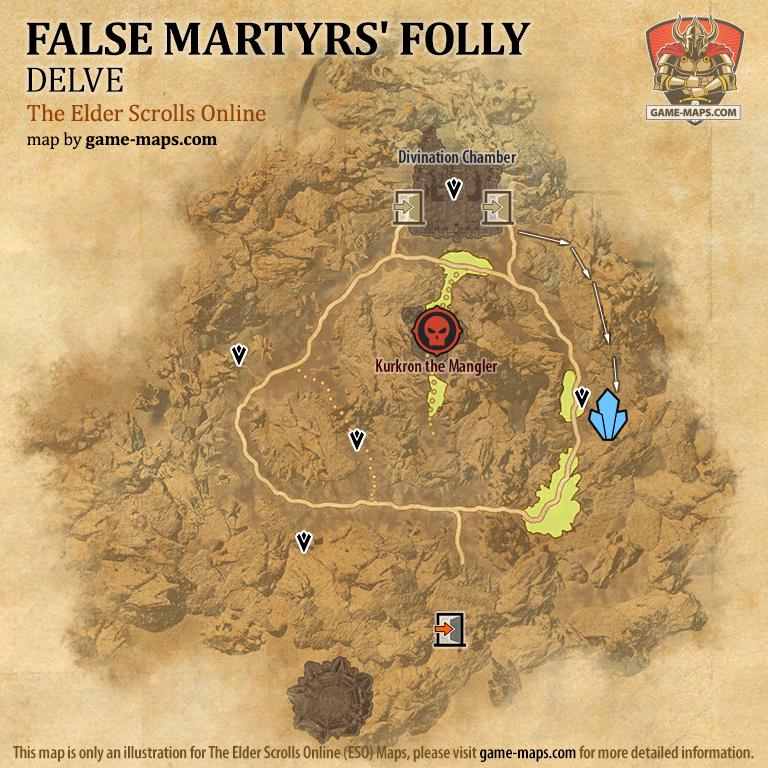 ESO False Martyrs Folly Delve Map With Skyshard And Boss Location In
