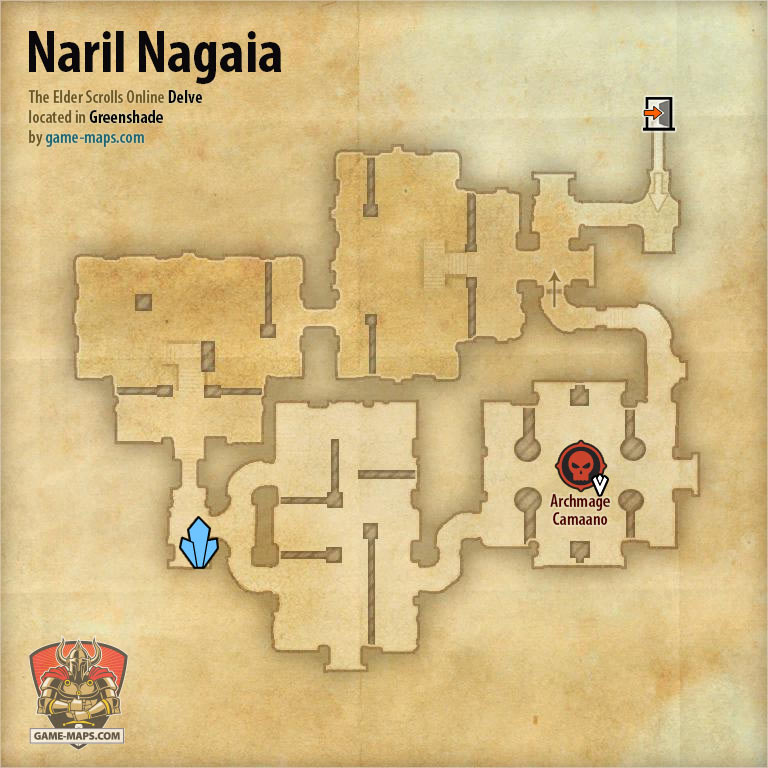 ESO Naril Nagaia Delve Map with Skyshard and Boss location in Greenshade