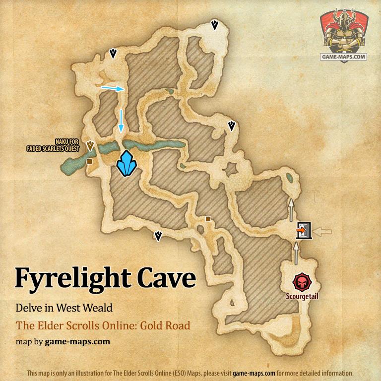 Fyrelight Cave Delve Map with Skyshard and Boss locations ESO