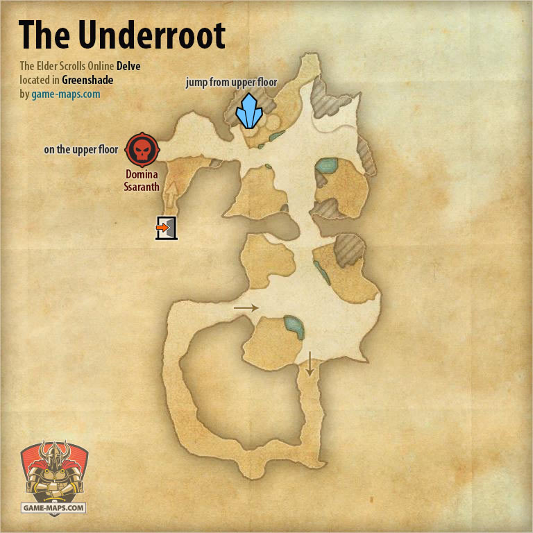 ESO The Underroot Delve Map with Skyshard and Boss location in Greenshade