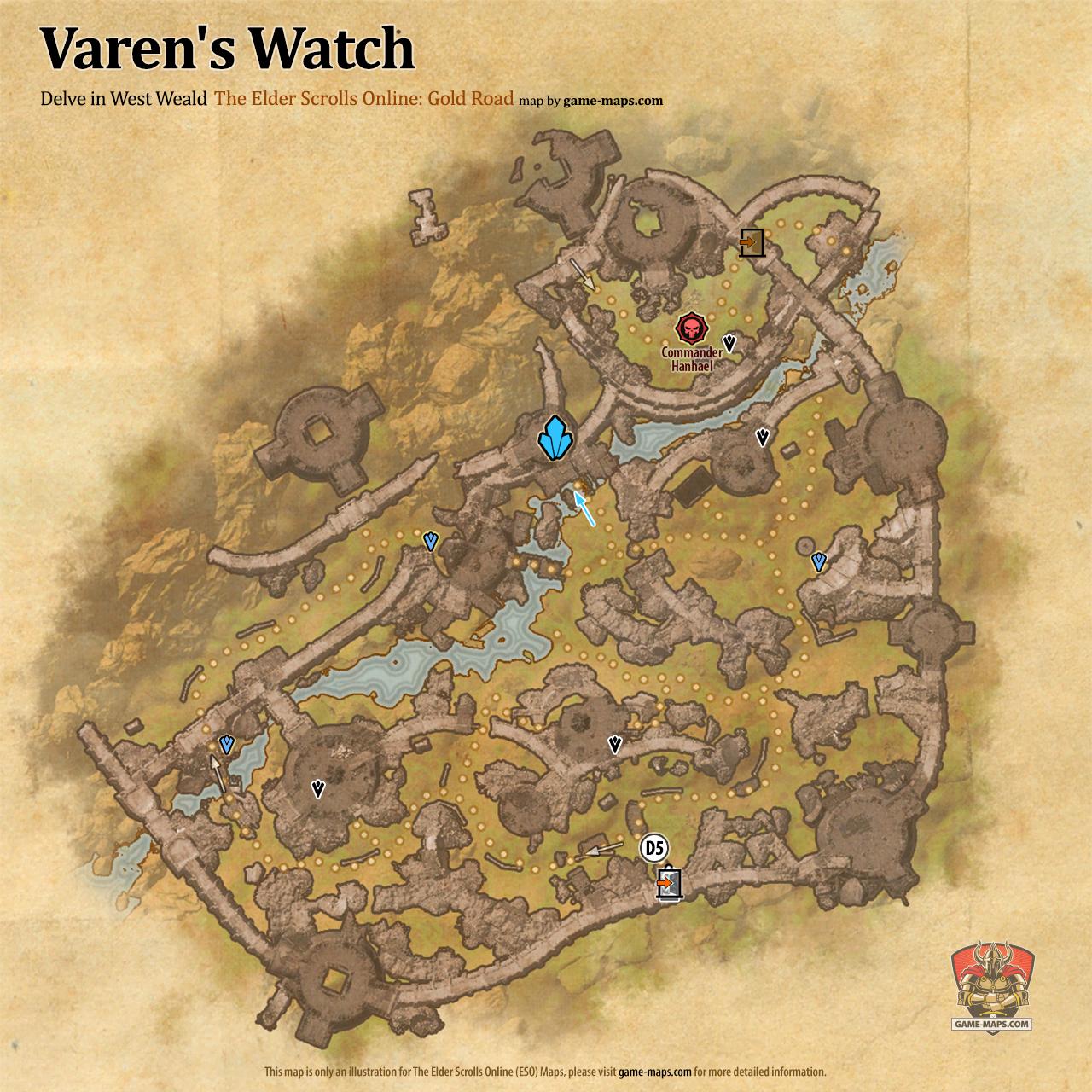 Varen's Watch Delve Map with Skyshard and Boss locations ESO