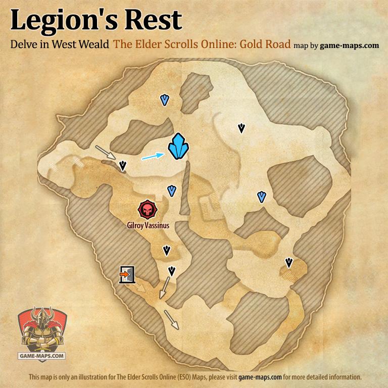 Legion's Rest Delve Map with Skyshard and Boss locations ESO