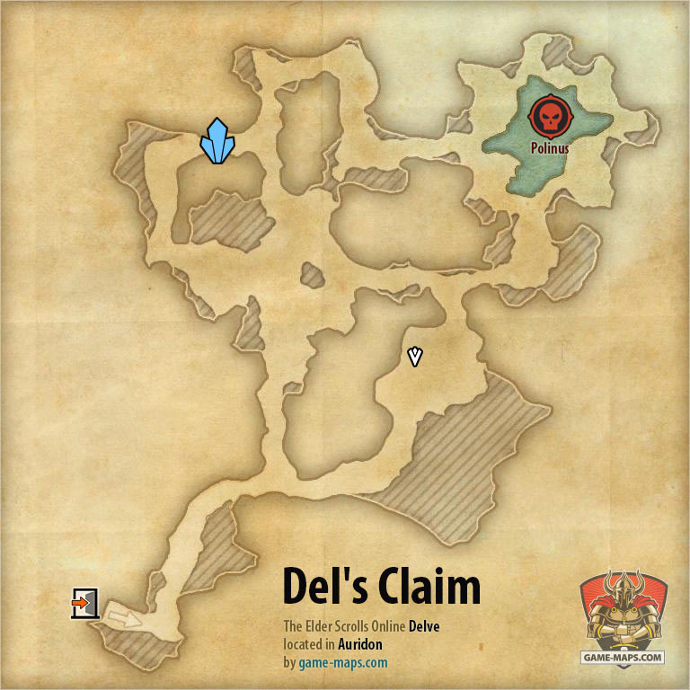 ESO Del's Claim Delve Map with Skyshard and Boss location in Auridon