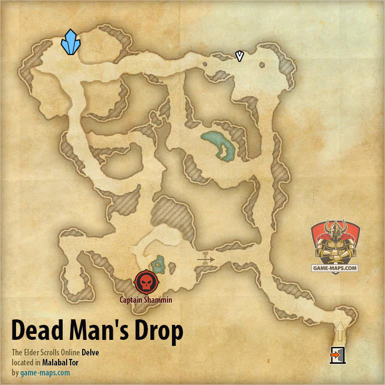 ESO Dead Man's Drop Delve Map with Skyshard and Boss location in Malabal Tor