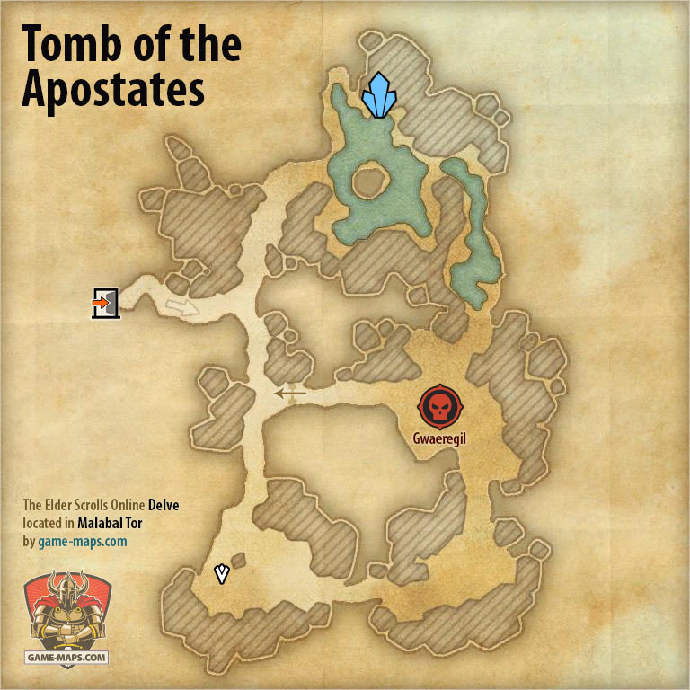 ESO Tomb of the Apostates Delve Map with Skyshard and Boss location in Malabal Tor