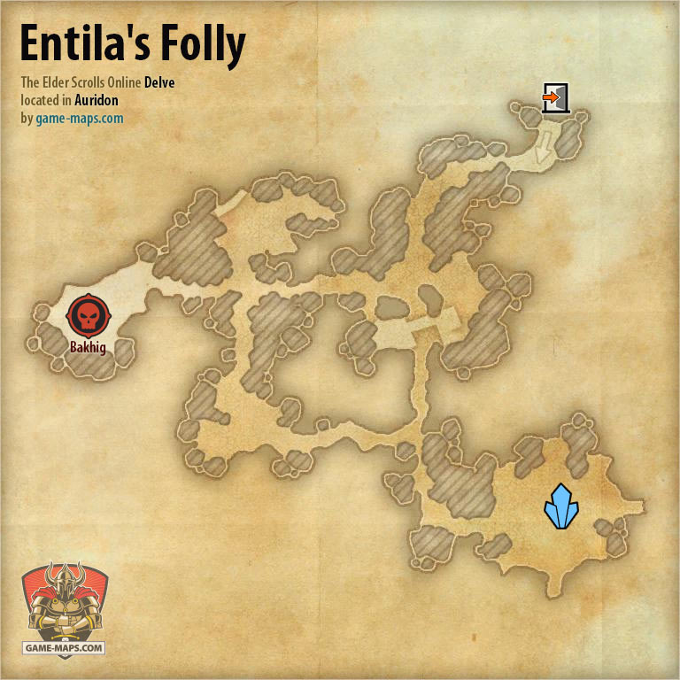 ESO Entila's Folly Delve Map with Skyshard and Boss location in Auridon
