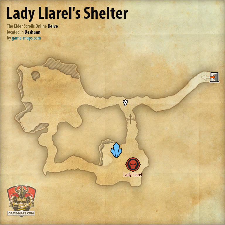 ESO Lady Llarel's Shelter Delve Map with Skyshard and Boss location in Deshaan