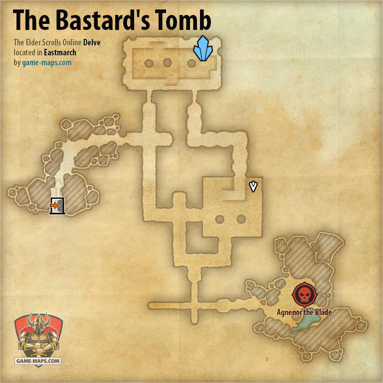 ESO The Bastard's Tomb Delve Map with Skyshard and Boss location in Eastmarch