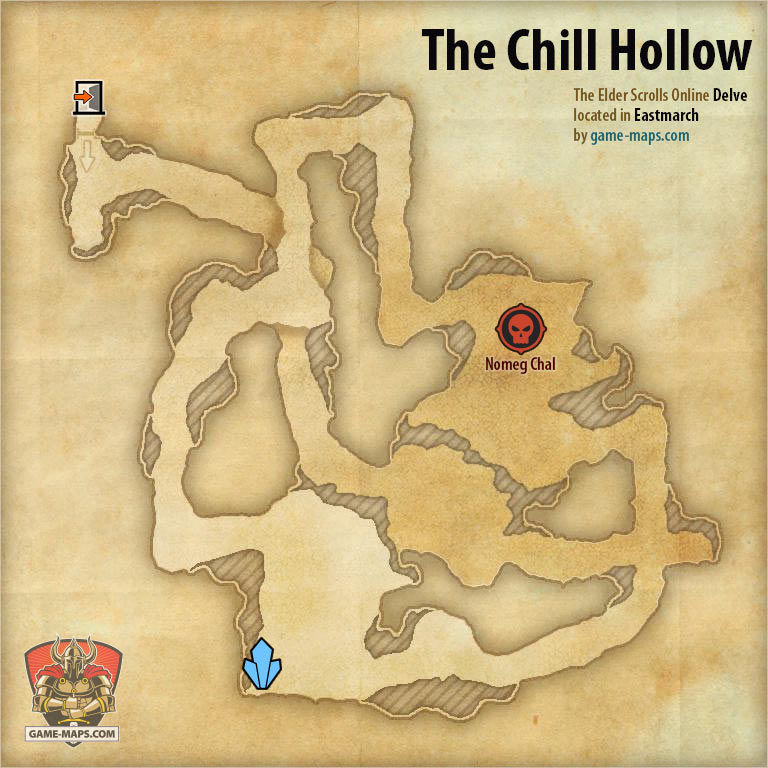 ESO The Chill Hollow Delve Map with Skyshard and Boss location in Eastmarch