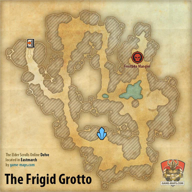 ESO The Frigid Grotto Delve Map with Skyshard and Boss location in Eastmarch