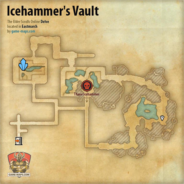 ESO Icehammer's Vault Delve Map with Skyshard and Boss location in Eastmarch