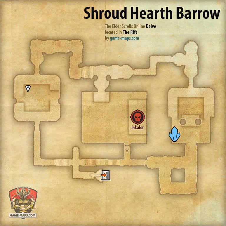 ESO Shroud Hearth Barrow Delve Map with Skyshard and Boss location in The Rift