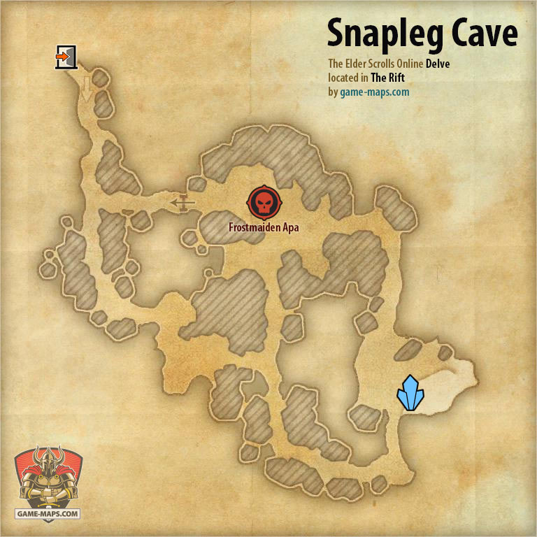 ESO Snapleg Cave Delve Map with Skyshard and Boss location in The Rift