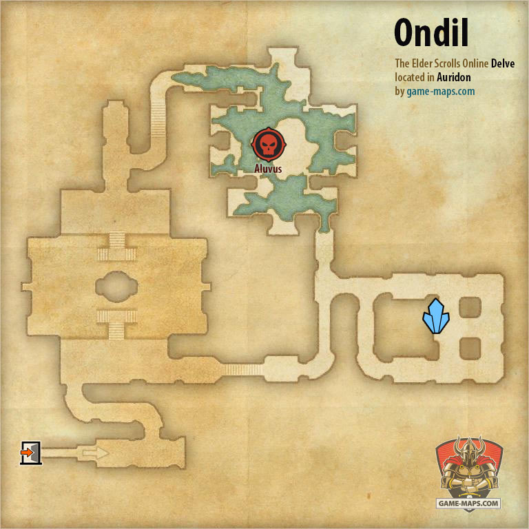 ESO Ondil Delve Map with Skyshard and Boss location in Auridon