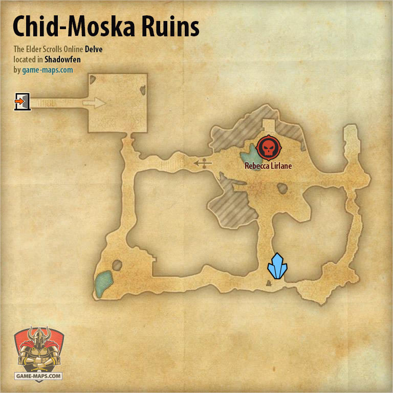ESO Chid-Moska Ruins Delve Map with Skyshard and Boss location in Shadowfen