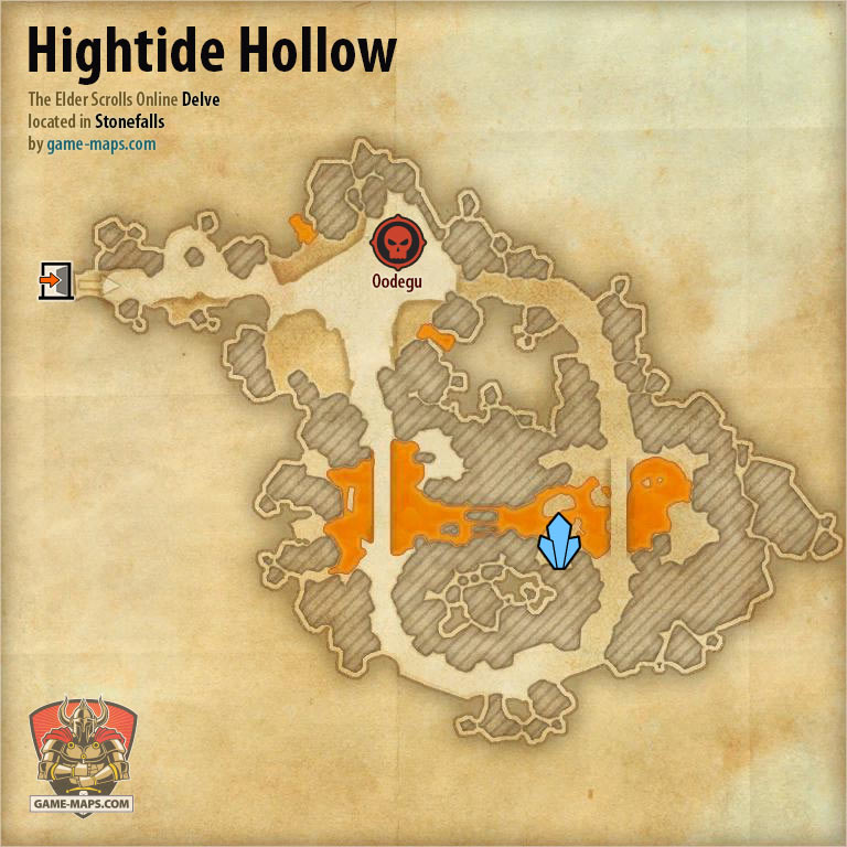 ESO Hightide Hollow Delve Map with Skyshard and Boss location in Stonefalls