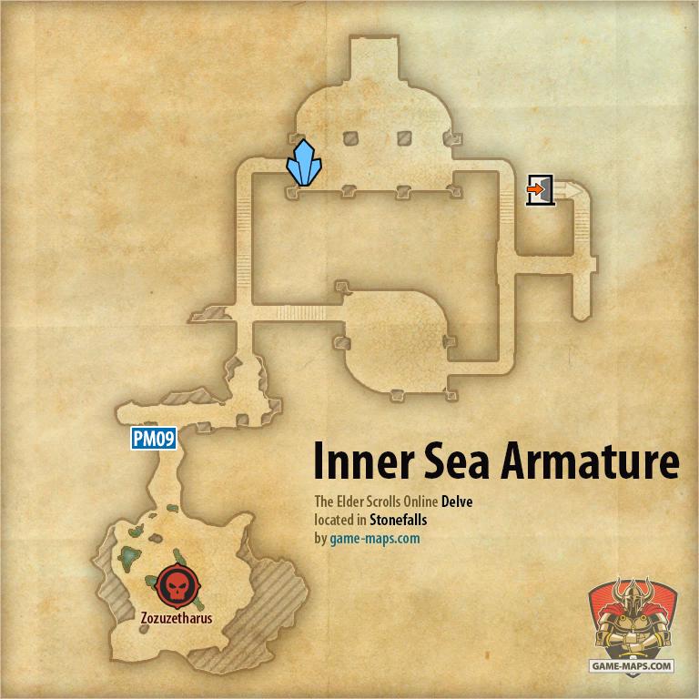 ESO Inner Sea Armature Delve Map With Skyshard And Boss Location In
