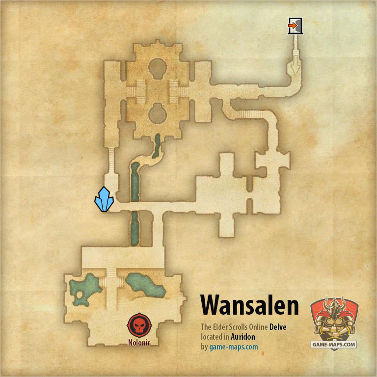 ESO Wansalen Delve Map with Skyshard and Boss location in Auridon