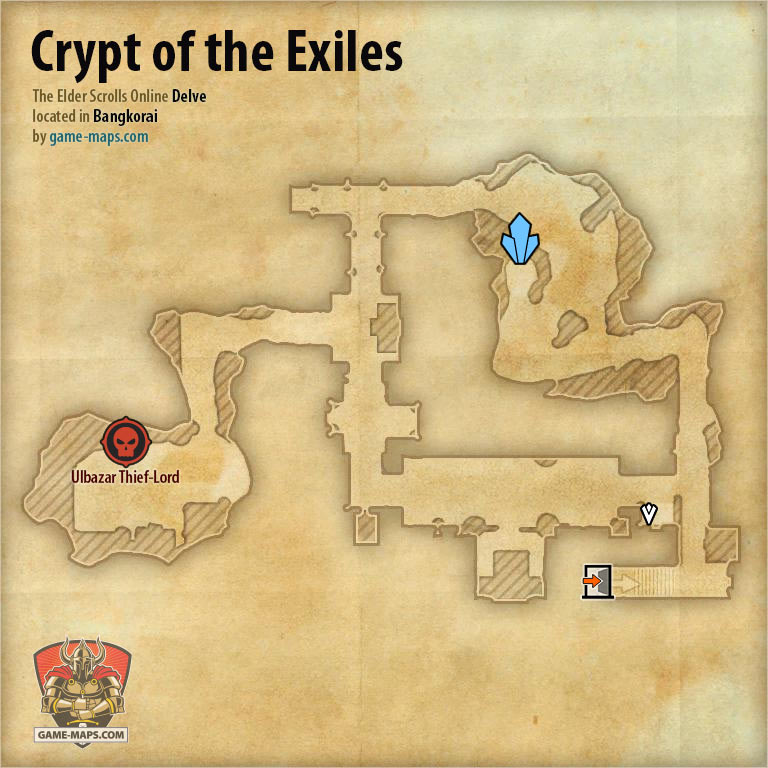 ESO Crypt of the Exiles Delve Map with Skyshard and Boss location in Bangkorai