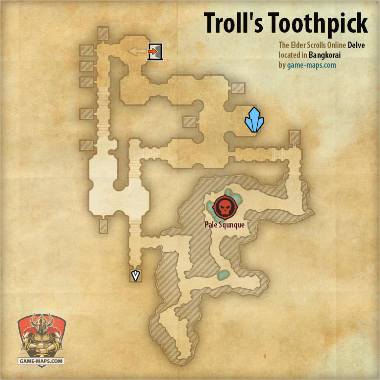 ESO Troll's Toothpick Delve Map with Skyshard and Boss location in Bangkorai