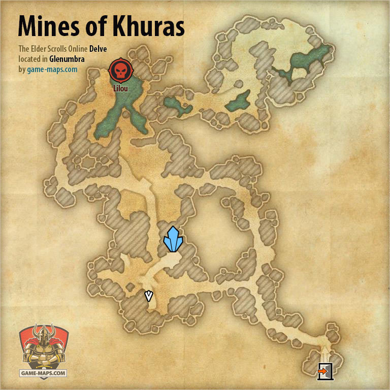 ESO Mines of Khuras Delve Map with Skyshard and Boss location in Glenumbra