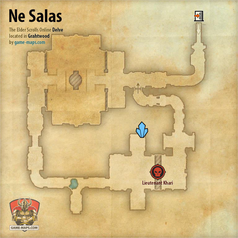 ESO Ne Salas Delve Map with Skyshard and Boss location in Grahtwood