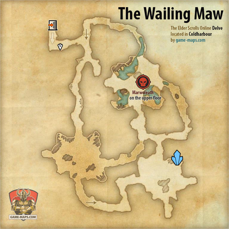 ESO The Wailing Maw Delve Map with Skyshard and Boss location in Coldharbour