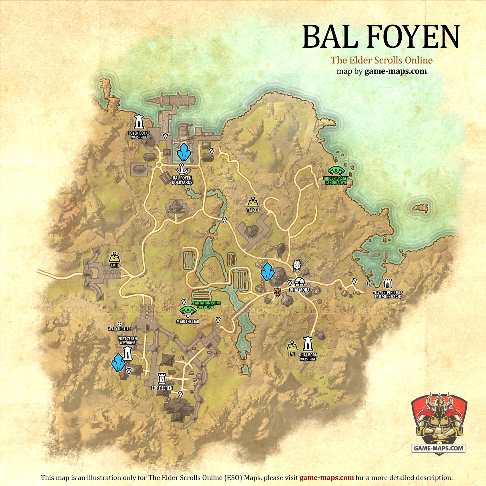 Bal Foyen Map for The Elder Scrolls Online, Base Alliance Zone (ESO).
