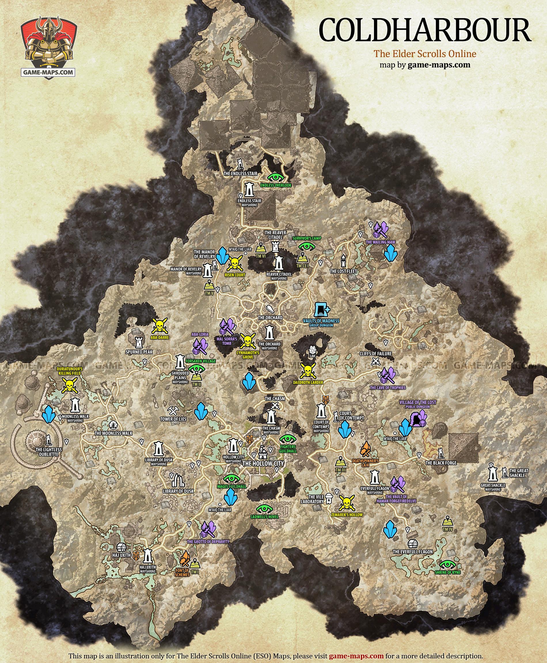 Coldharbour Map for The Elder Scrolls Online, Aurbis (ESO).