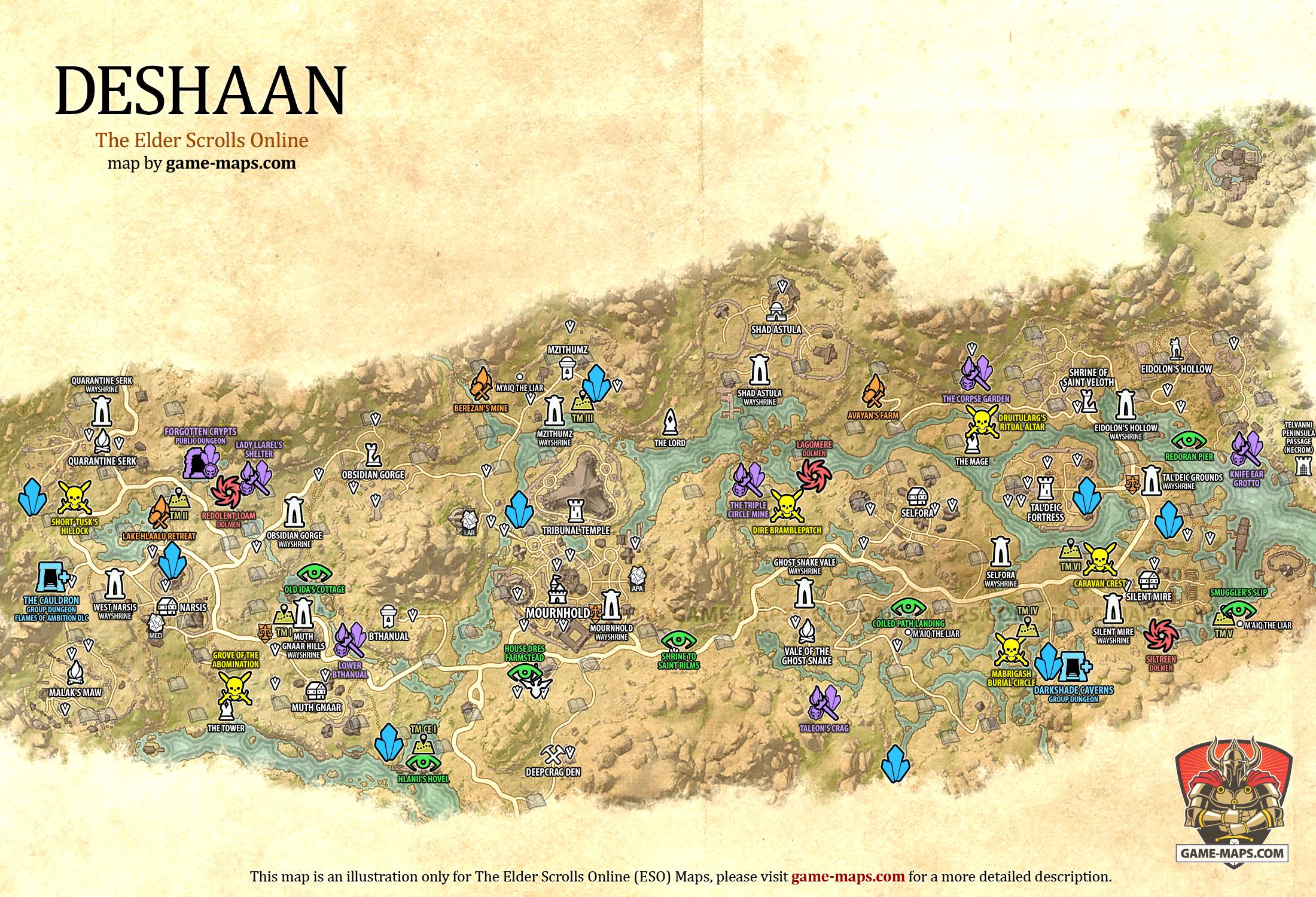 Deshaan Map for The Elder Scrolls Online, Base Alliance Zone (ESO).