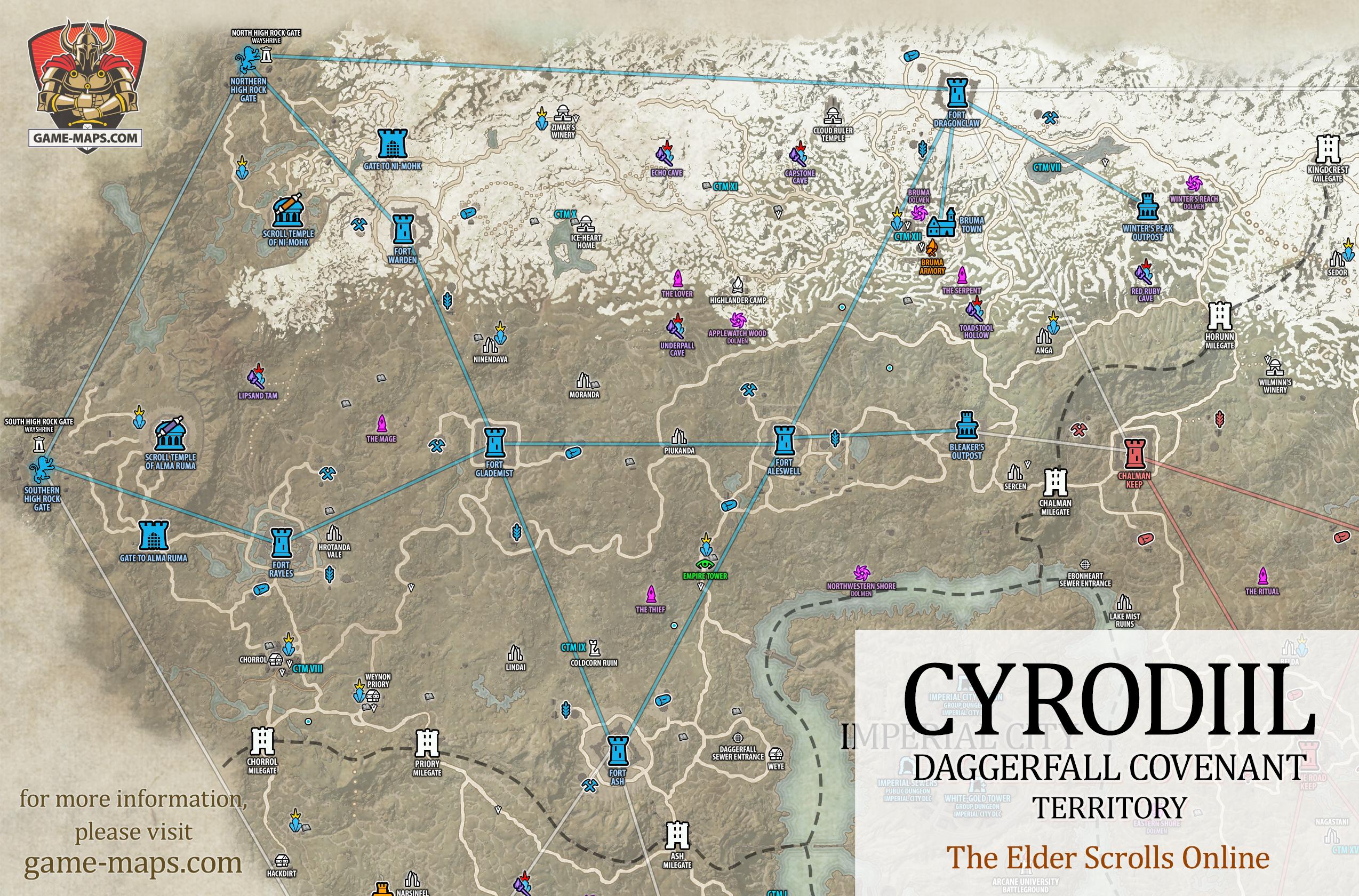 Cyrodiil Daggerfall Covenant Territory Map for The Elder Scrolls Online, Alliance War (PvP) (ESO).