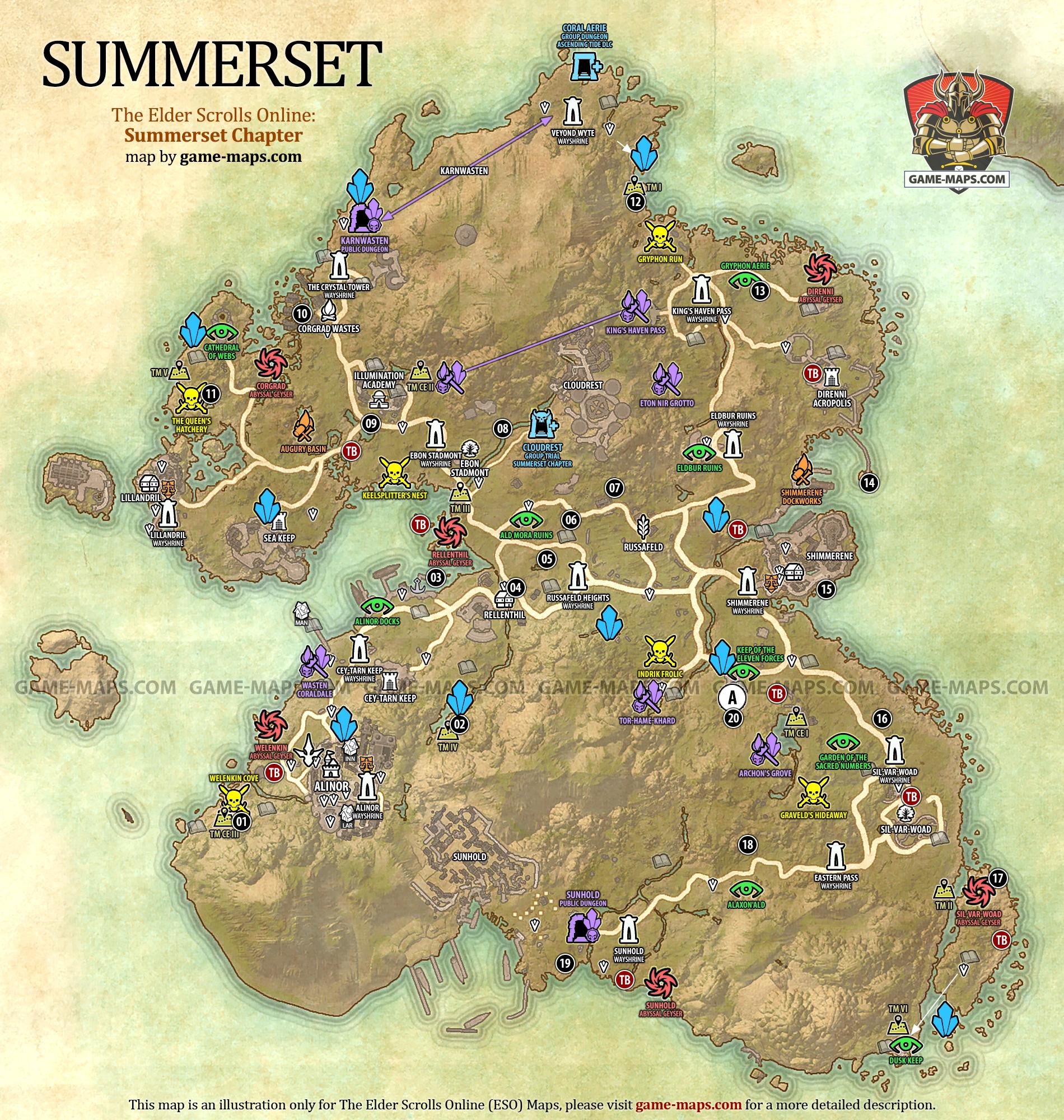 Summerset Map for The Elder Scrolls Online: Summerset Chapter (ESO).