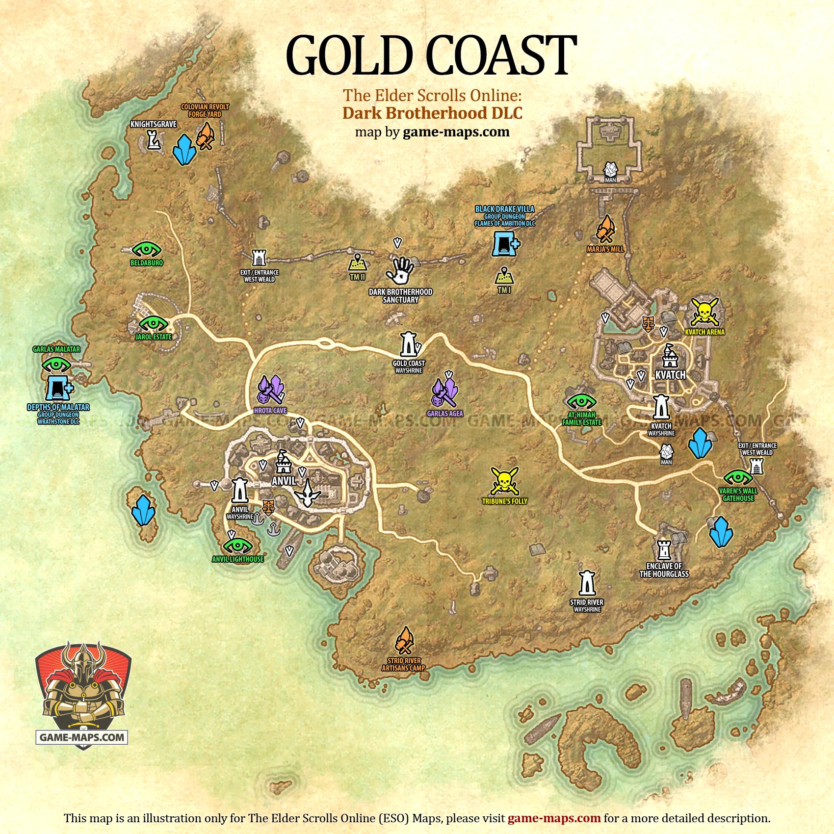 Gold Coast Map for The Elder Scrolls Online: Dark Brotherhood DLC (ESO).