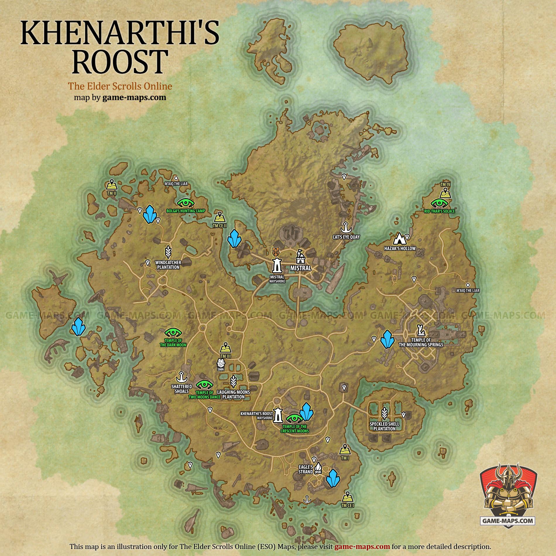 Khenarthi's Roost Map for The Elder Scrolls Online, Base Alliance Zone (ESO).