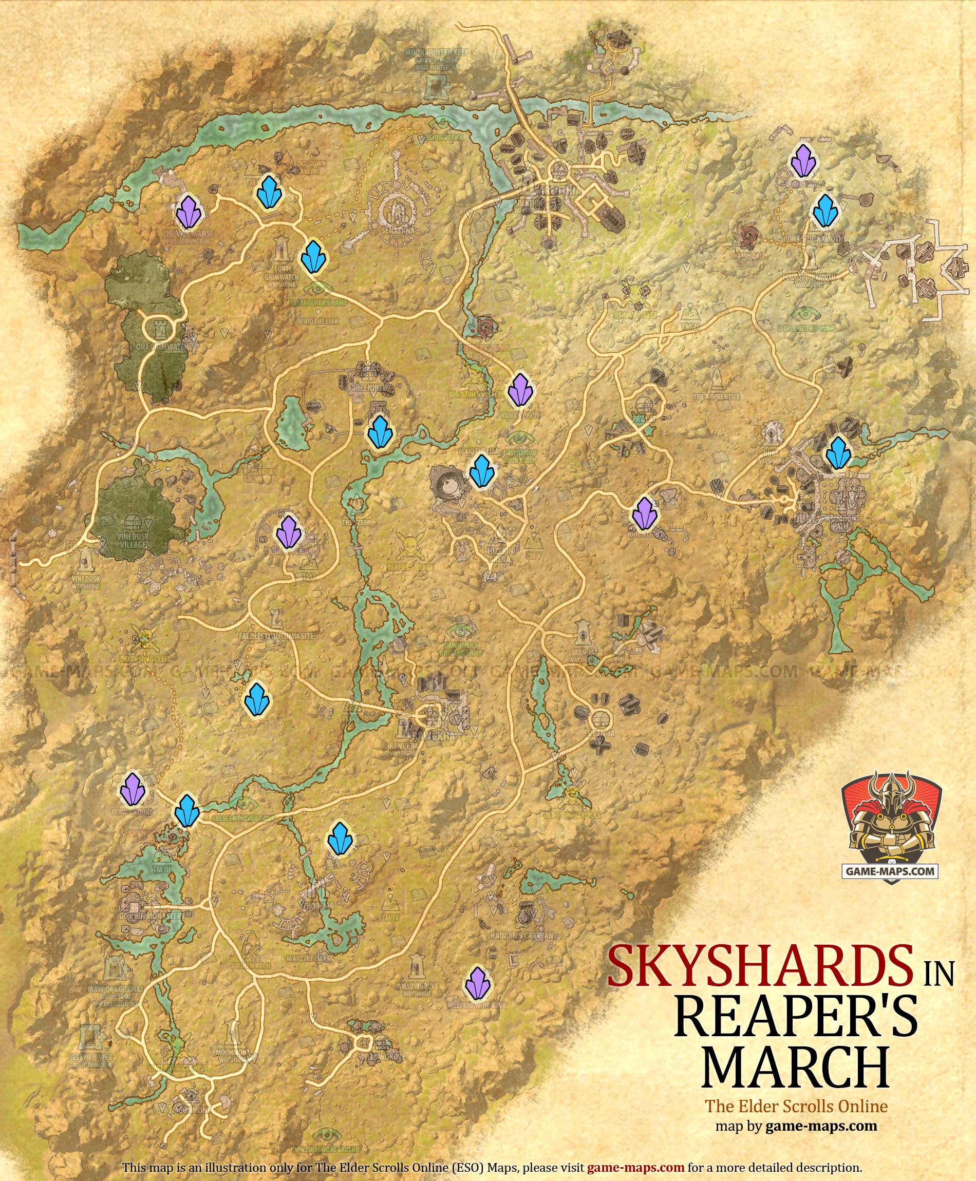 Reaper's March Skyshards Location Map