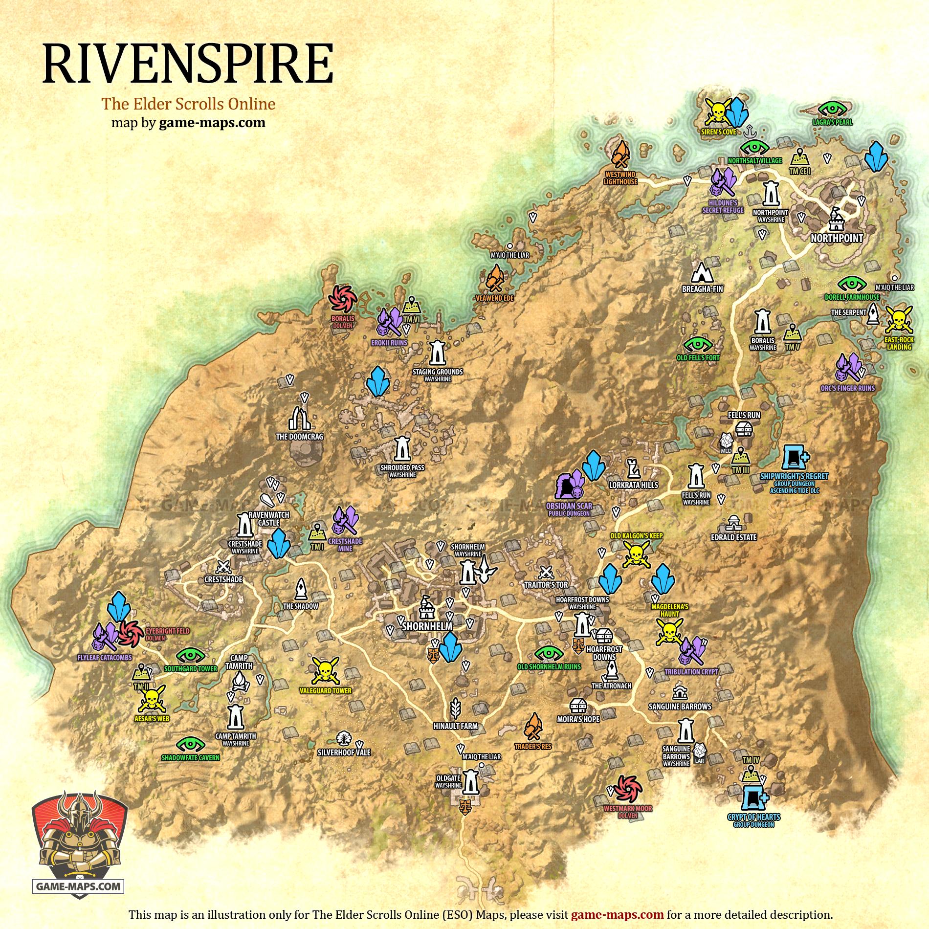 Rivenspire Map for The Elder Scrolls Online, Base Alliance Zone (ESO).