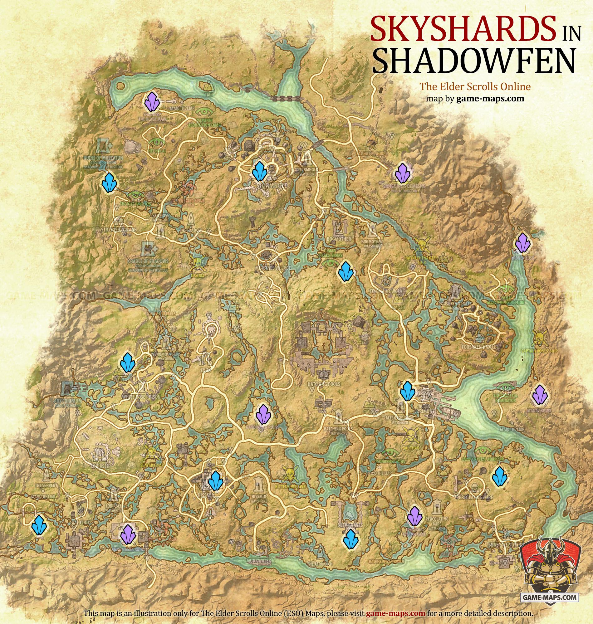 Shadowfen Skyshards Location Map ESO